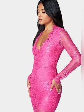 Bebe Scallop Lace Open Back Mini Dress